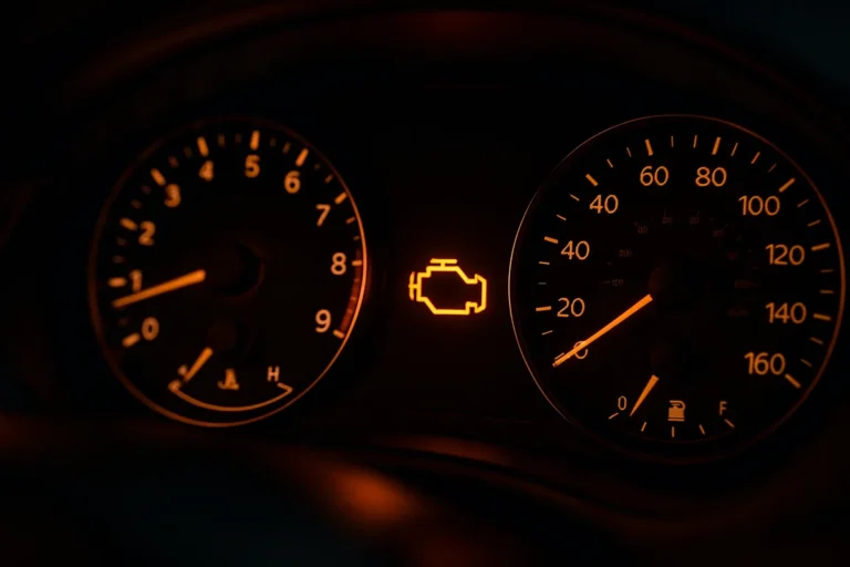 Kontrolka check engine świecąca na desce rozdzielczej samochodu
